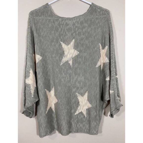 Wishlist Gray & Pink Star Print Open Knit Sweater Dolman Sleeve Summer Size S/M - Picture 6 of 10